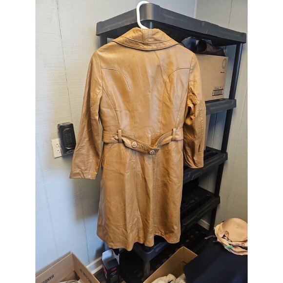 Vintage 24k Leather By Dan Di Modes Coat Womens M Brown Leather Trench Belted - Picture 7 of 14